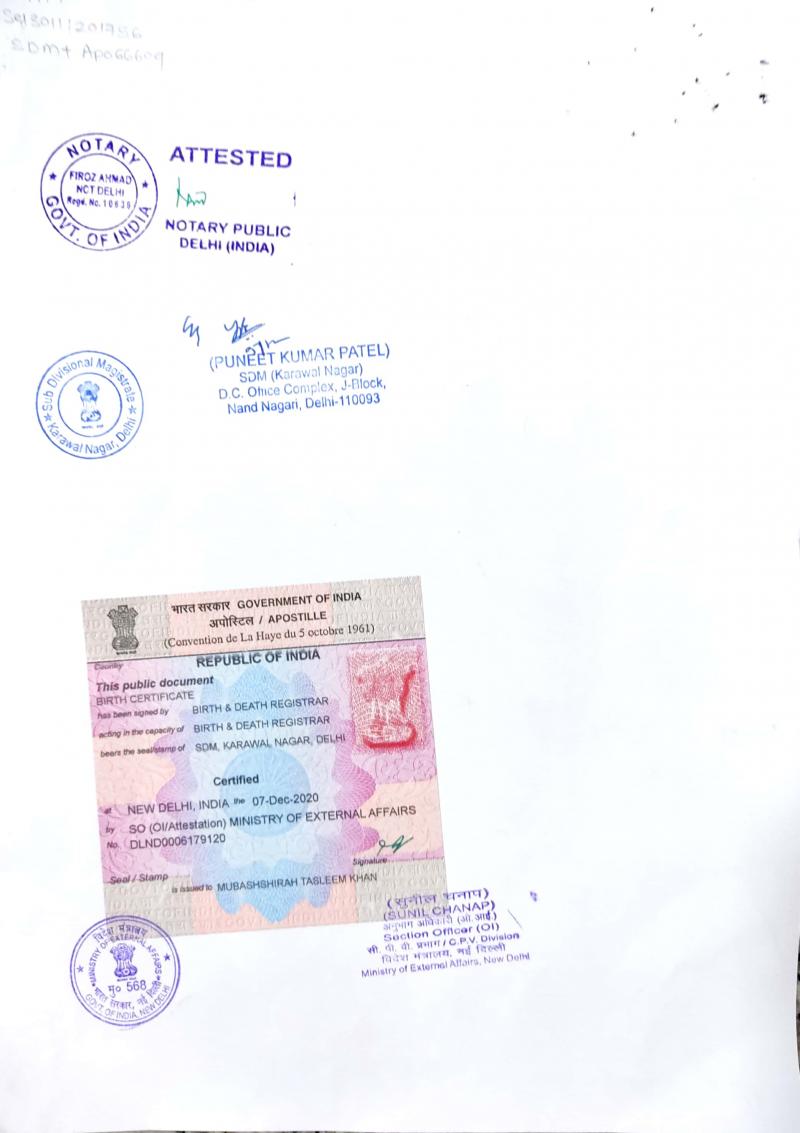 Birth certificate Apostille